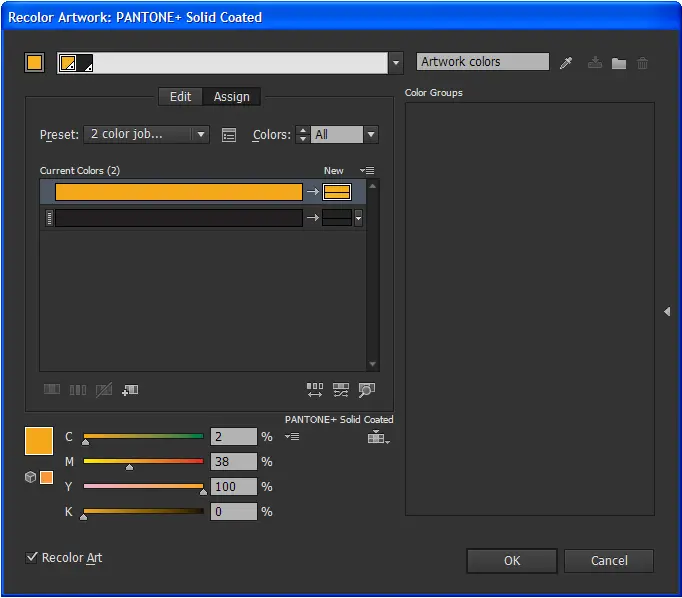 2 color job recolor artwork in Illustrator