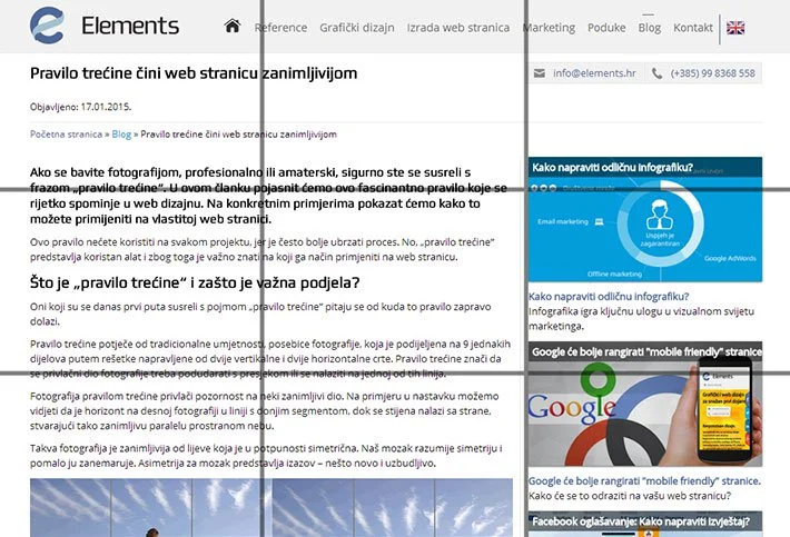 Pravilo trećine na internet stranici elements.hr